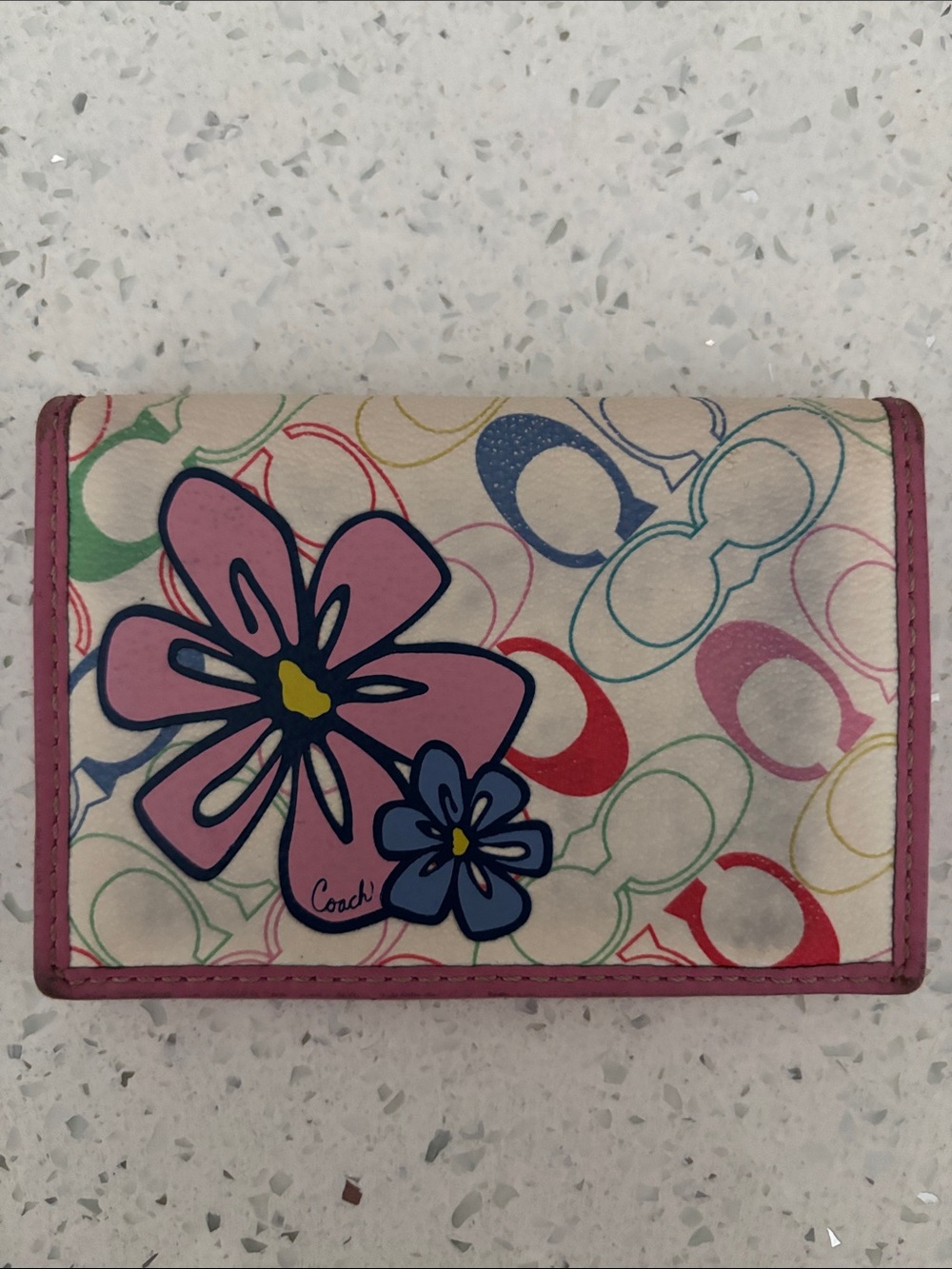 Rare Vintage Coach Multicolor Floral Signature Card Holder Wallet Case Pink Trim - Picture 12 of 13
